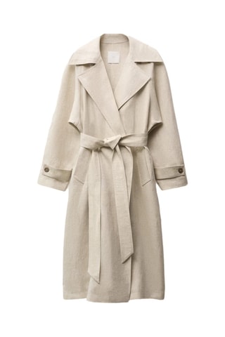 Trench-coat en lin à revers prononcés - Gris clair