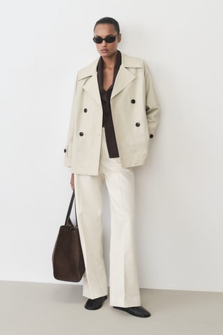 Trench court double boutonnage - Gris clair