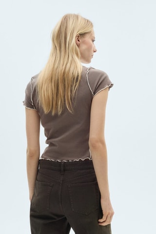 T-shirt crop liserés contrastés - Marron