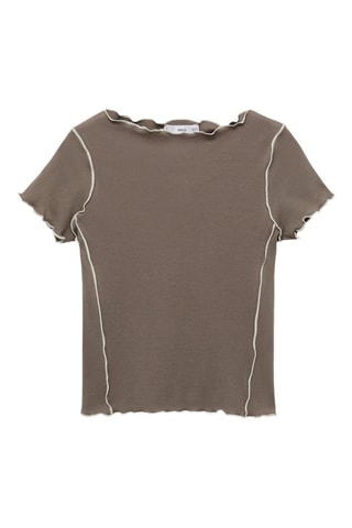 T-shirt crop liserés contrastés - Marron