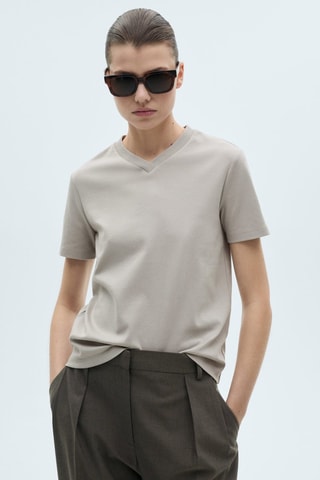 T-shirt coton col en V - Marron