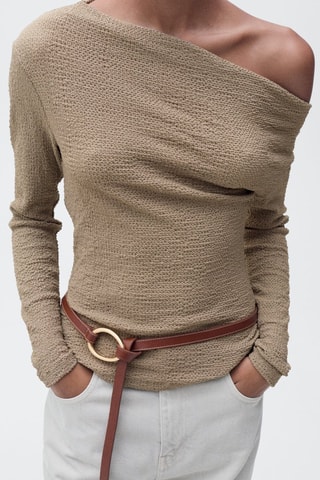 T-shirt met asymmetrische hals - Olijfgroen