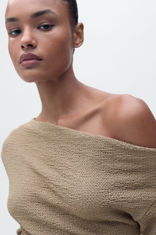 T-shirt met asymmetrische hals - Olijfgroen