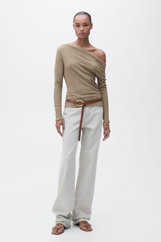 T-shirt met asymmetrische hals - Olijfgroen