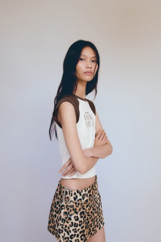 T-shirt coton imprimé - Marron