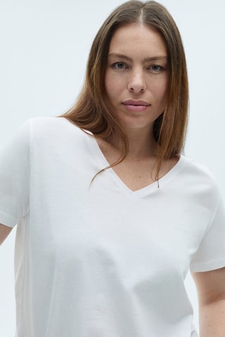 T-shirt coton col en V - Blanc