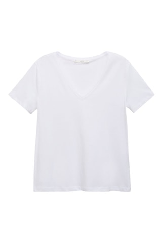 T-shirt coton col en V - Blanc
