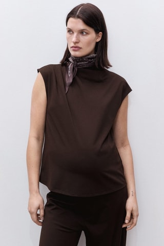 T-shirt de grossesse à col drapé - Chocolat