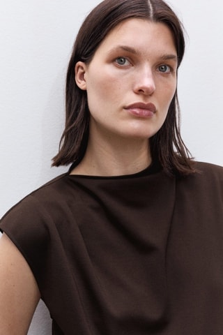 T-shirt de grossesse à col drapé - Chocolat