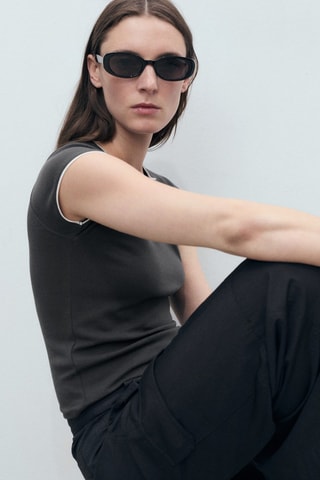 Katoenen T-shirt met contrasterend bies - Grijs