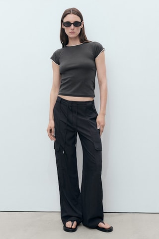 Katoenen T-shirt met contrasterend bies - Grijs