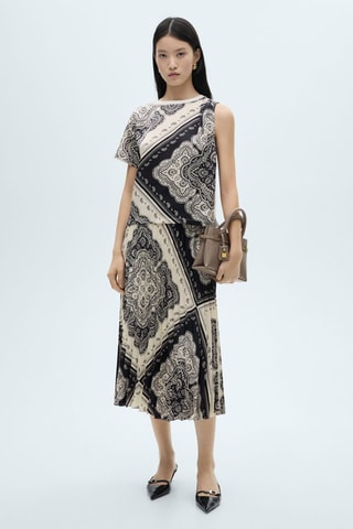 T-shirt asymétrique en imprimé cachemire - Ecru