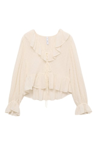 Blouse à volants avec fermeture à nouer - Ecru