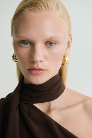 Blouse asymétrique avec foulard et détails à franges - Marron