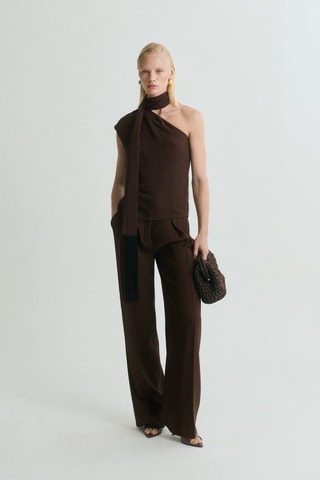 Blouse asymétrique avec foulard et détails à franges - Marron