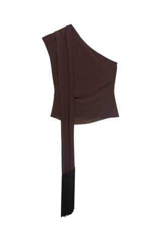 Blouse asymétrique avec foulard et détails à franges - Marron