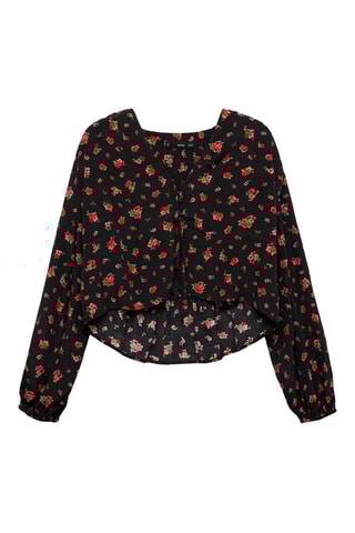 Blouse à fleurs volantée - Noir