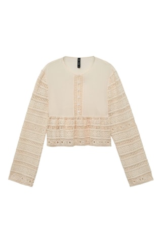 Blouse coton brodée détails ajourés - Ecru