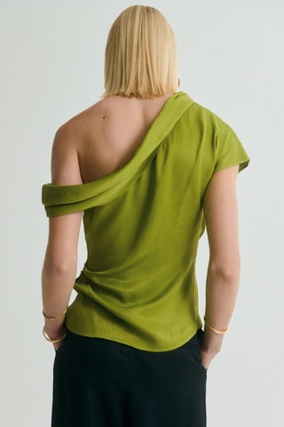 Blouse satinée col asymétrique - Vert