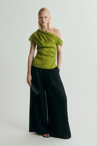 Blouse satinée col asymétrique - Vert