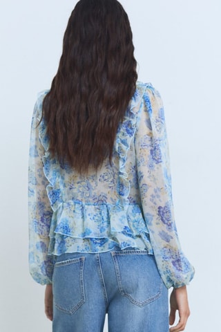 Blouse fleurie volants - Bleu ciel