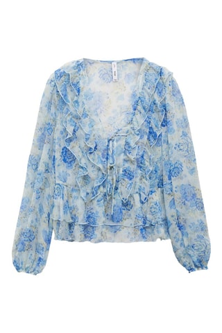 Blouse fleurie volants - Bleu ciel