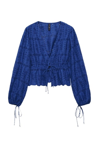 Top met Engelse Borduursels en Strikjes - Blauw