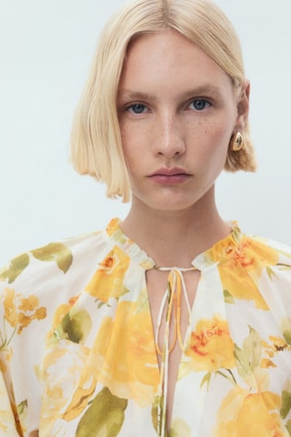 Blouse à fleurs coton - Jaune