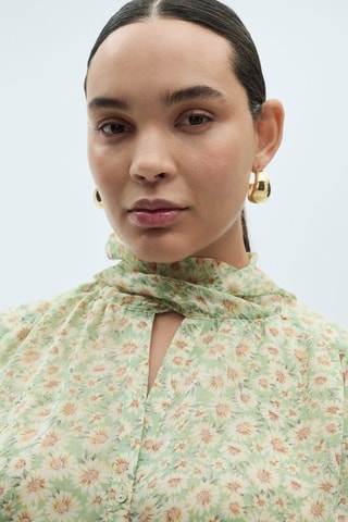 Top met Print en Bloemenmotief met Strikje - Groen