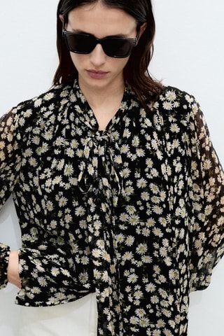 Blouse imprimé floral à nœud - Noir