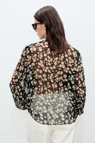 Blouse imprimé floral à nœud - Noir