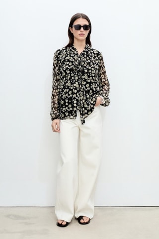 Blouse imprimé floral à nœud - Noir