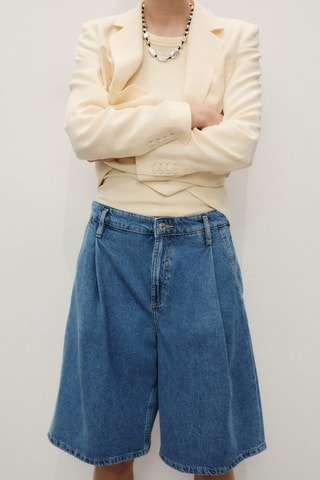 Bermuda jorts en denim à pinces - Bleu