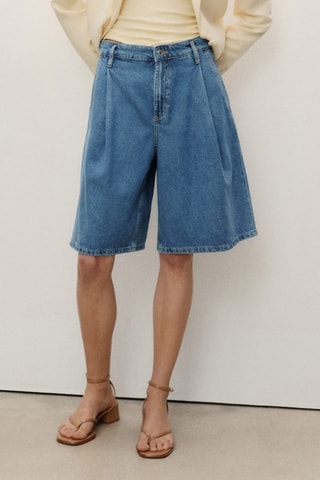 Bermuda jorts en denim à pinces - Bleu