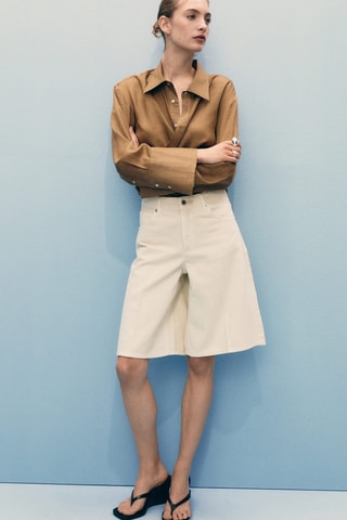 Bermuda jorts en denim taille haute - Blanc