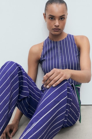 Combinaison rayures ceinture - Bleu