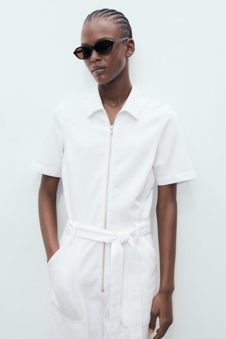 Combinaison jean ceinture - Blanc