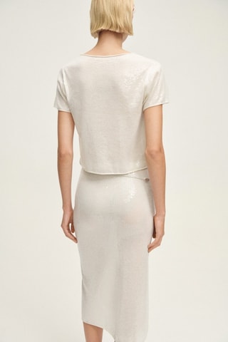 Jupe crayon en maille à paillettes - Vanille