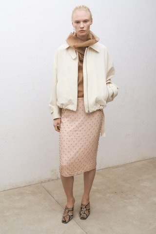 Jupe midi ornements cristaux - Rose