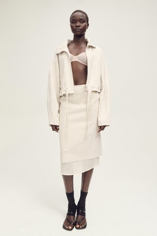 Jupe midi en lin mélangé combinée - Gris clair