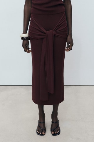 Jupe maille détail noeud - Chocolat