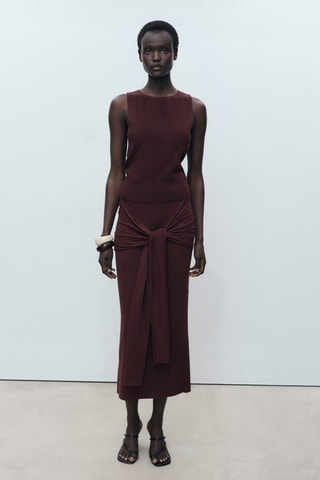 Jupe maille détail noeud - Chocolat