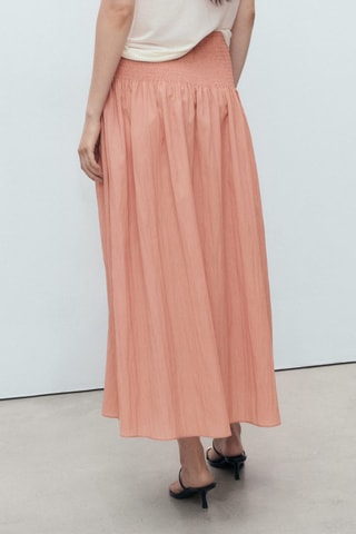 Jupe midi empiècement froncé - Rose