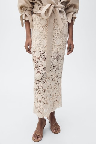 Jupe longue crochet à fleurs - Ecru