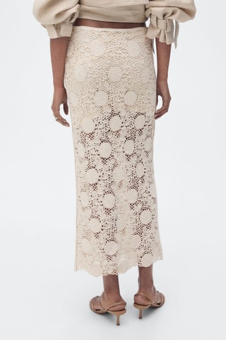 Jupe longue crochet à fleurs - Ecru