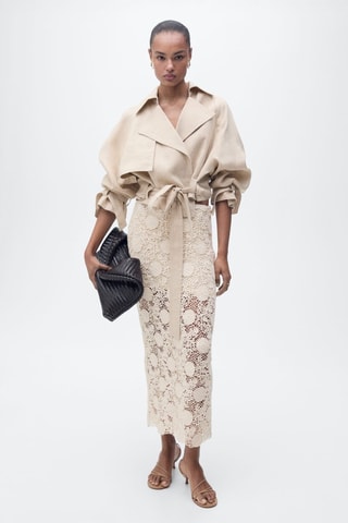 Jupe longue crochet à fleurs - Ecru