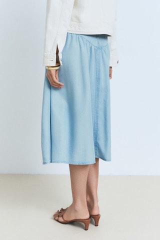 Jupe midi soft denim détail froncé - Bleu