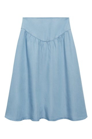 Jupe midi soft denim détail froncé - Bleu