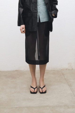 Jupe midi en soie semi-transparente - Noir