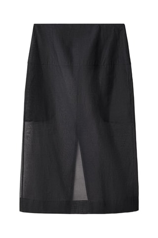 Jupe midi en soie semi-transparente - Noir